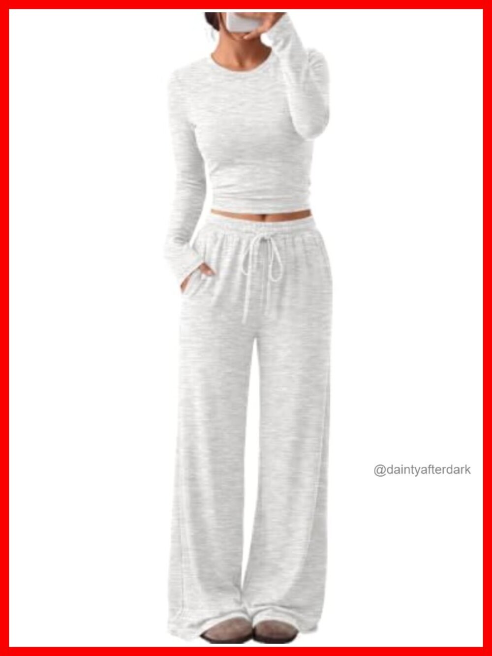 2 Piece Lounge Set Long Sleeve Top & Wide Leg Pants with Pockets